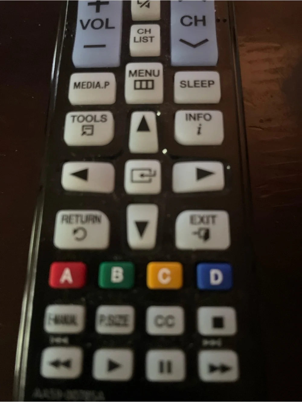 Samsung Black TV Remote with Light Blue Buttons